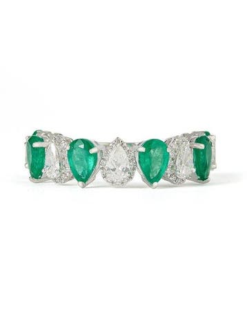 Statement ring - 14 karaat Witgoud - 3.42ct. tw. Smaragd -