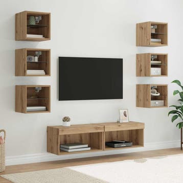 vidaXL TV-kast 8 st Artisan Eiken Glas, Minder dan 50 cm, Verzenden, Nieuw, Minder dan 100 cm