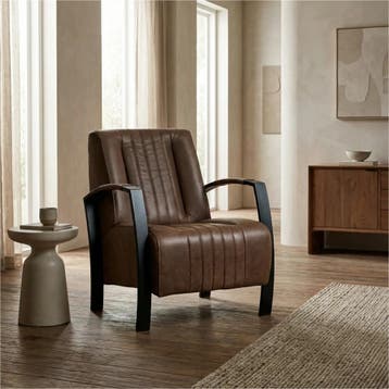 Leren fauteuil Glamour - Vintage Brown (bruin), Huis en Inrichting, Nieuw, Ophalen of Verzenden, 50 tot 75 cm, Industrieel, Modern, Retro