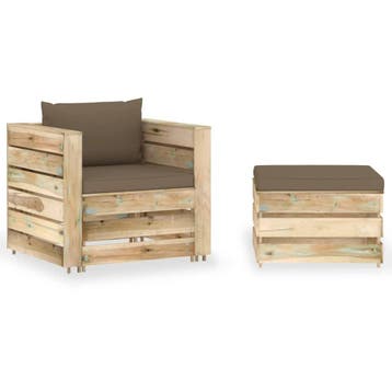 vidaXL 2-delige Loungeset met kussens groen geïmpregneerd, 2 zitplaatsen, Verzenden, Nieuw, Loungeset