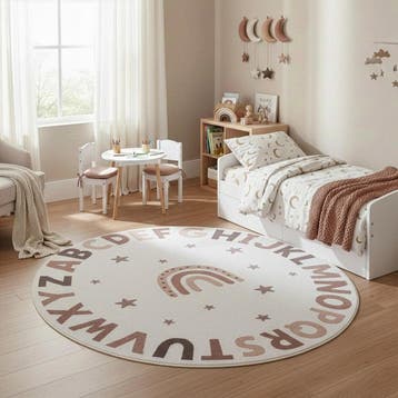 Rond Kindervloerkleed | Coco | Alfabet | Crème | 200x200 cm, Huis en Inrichting, Verzenden, Nieuw