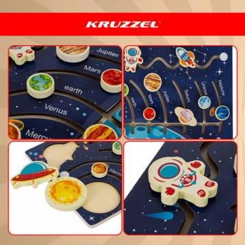 Kruzzel Houten Montessori puzzel zonnestelsel – educatief., Ophalen of Verzenden, Nieuw