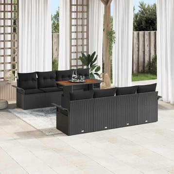 vidaXL Tuinbankenset 7 st Zwart poly rattan, Verzenden, Nieuw, 7 zitplaatsen