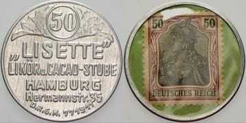 50 Pfennig ohne Jahr Hamburg Lisete Likoer U Cacao-stube, Verzenden