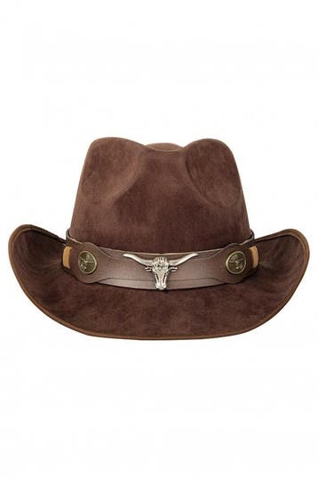 Cowboyhoed Donkerbruin Stier Western Rodeo Cowboy Hoed Suedi, Ophalen of Verzenden, Nieuw, Overige maten, Carnaval