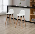 Set van 2 Barkrukken – Kunstleer met Armleuning &amp; Hout, Verzenden, Wit, Nieuw, Bureaukruk