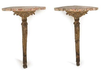 Wandtafel (2) - Verguld hout - Paar hoekbeugels, Antiek en Kunst