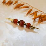 Vintage gouden broche met carneool, Gebruikt, Overige kleuren, Ophalen of Verzenden, Met edelsteen