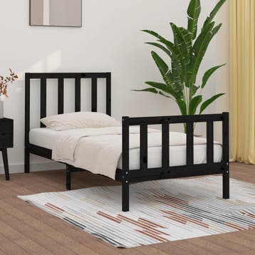 vidaXL Bedframe massief hout zwart 75x190 cm, Eenpersoons, Verzenden, Zwart, Nieuw