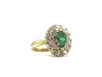 Ring - 18 karaat Geel goud - 1.00ct. tw. Smaragd - Diamant, Nieuw