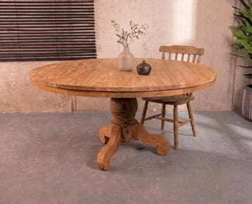 Ronde Eettafel Teakhout met Bolpoot Bali-Ø160 cm, Huis en Inrichting, Tafels | Eettafels, Ophalen of Verzenden, Nieuw