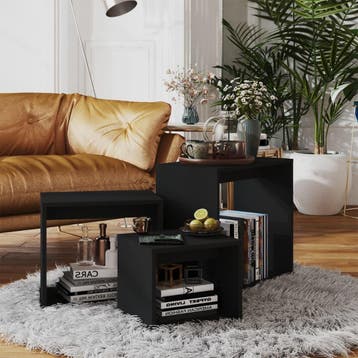 vidaXL 3-delige Tafeltjesset spaanplaat zwart, Huis en Inrichting, Tafels | Bijzettafels, Verzenden, Nieuw, 45 tot 60 cm
