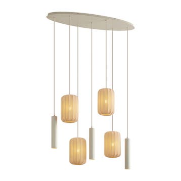Japandi hanglamp beige 7-lichts - Pluni Tuba, Verzenden, Nieuw, Metaal, Japandi
