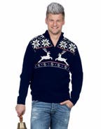 Kersttrui Navy met rits Rendier, Kleding | Heren, Ophalen of Verzenden, Nieuw