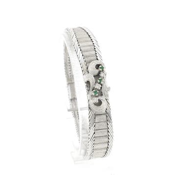 Witgouden armband met smaragd en diamanten; 0,045 ct., Gebruikt, Ophalen of Verzenden, Met edelsteen, Goud