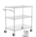 Metalen serveerwagen 3 lagen met wielen en 6 ophanghaken, Verzenden, Nieuw