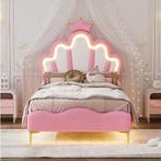 Kinderbed 90×200 cm met LED-verlichting en Kroonhoofdbord, Verzenden, Nieuw