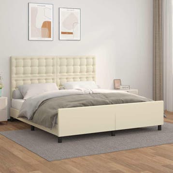 vidaXL Bedframe met hoofdbord kunstleer crèmekleurig 180x200, Huis en Inrichting, Overige materialen, Eenpersoons, Verzenden, Nieuw