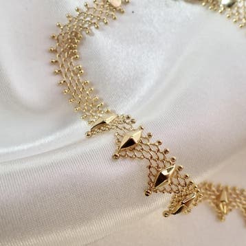 Gouden galeriedraad schakelcollier (Ketting), Ophalen of Verzenden, Gebruikt, Goud, Goud