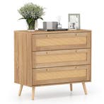 LIVSK Houten Nachtkastje - Elegant Rotanontwerp - 3 Ruime La, Verzenden, Nieuw