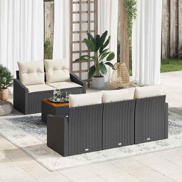 vidaXL Tuinbankenset 6 st Zwart en Crème poly rattan, Verzenden, Nieuw, Rotan, 6 zitplaatsen