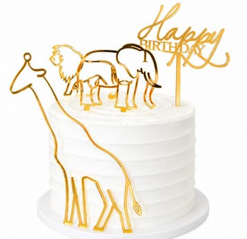 Taart topper set Happy Birthday met giraf, olifant en leeuw, Ophalen of Verzenden, Nieuw, Versiering, Verjaardag