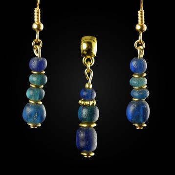 Oud-Romeins Earrings, Pendant, met Romeinse blauwe glazen