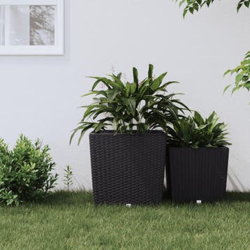 vidaXL Plantenbak met uitneembare bak rattan-look 37/64 L PP, Verzenden, Nieuw, Minder dan 60 cm, 30 tot 60 cm