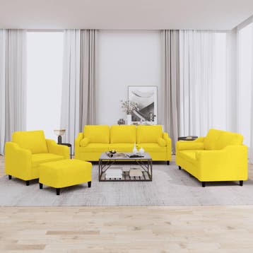 vidaXL 4-delige Loungeset met kussens stof lichtgeel, Verzenden, 150 tot 200 cm, Nieuw, Stof