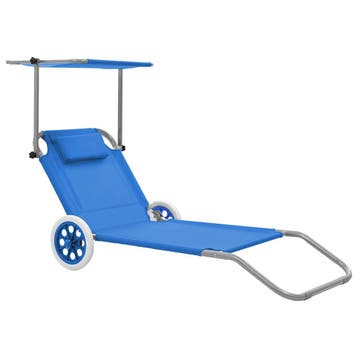 vidaXL Ligbed met luifel en wieltjes inklapbaar staal blauw, Tuin en Terras, Verzenden, Nieuw