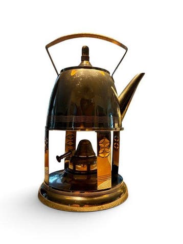 Theepot - Verzilverd messing - Theepot met warmhoudplaatje, Antiek en Kunst