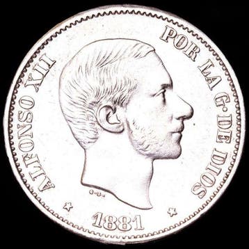 Spanje. Alfonso XII. 50 centavos 1881 Manila (Zonder