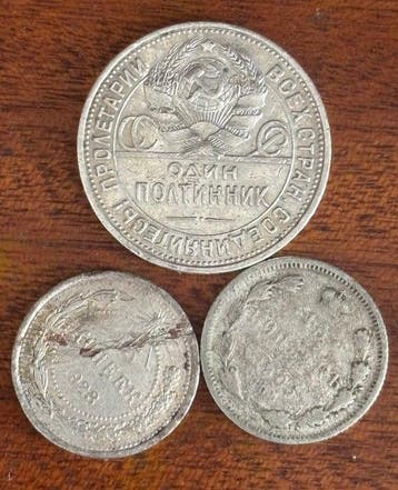Rusland. Set of 3 coins, incl. Poltinnik 1925 (Zonder