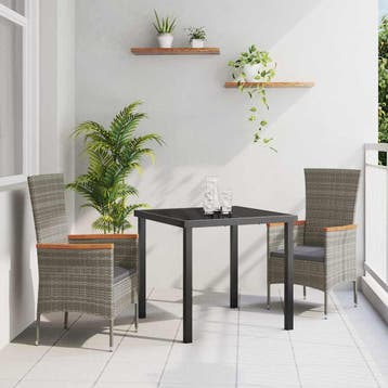 vidaXL Tuin eettafelset met kussen 3 pcs Grijs Gepoedercoat, Verzenden, Nieuw, Rotan, 3 zitplaatsen