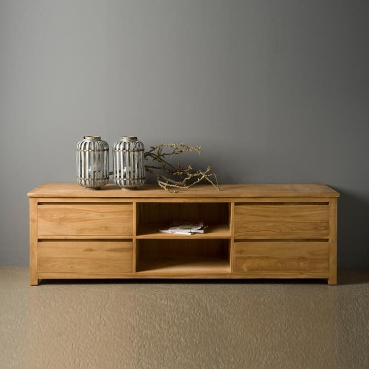 *WOONWINKEL* Tower Living Corona Hoog Tv-meubel Teak - 4 Lad, Huis en Inrichting, Kasten | Televisiemeubels, Nieuw, Verzenden