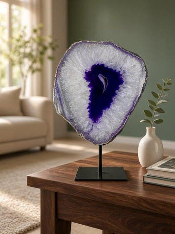 Large Rare purple Agate - rock crystal geode on stand Geode