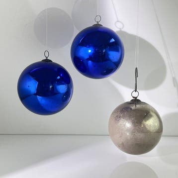 Handgeblazen heksenballen 15 cm - Kobaltblauw Mercury Zilver