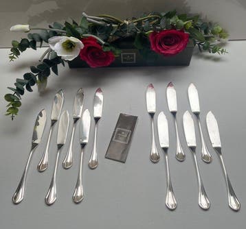 Tafelmes - Set van 12 vismessen, model Printania -