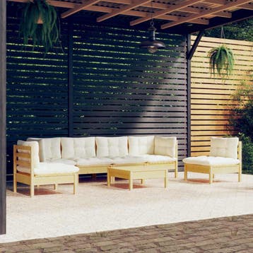 vidaXL 7-delige Loungeset met crèmekleurige kussens massief, Verzenden, Nieuw, Loungeset