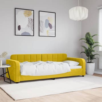 vidaXL Slaapbank 80x200 cm fluweel geel, Eenpersoons, Verzenden, Nieuw, 80 cm
