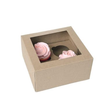 HoM Cupcake Doosje 4 Kraft (incl. tray met venster) 100st., Verzenden, Nieuw