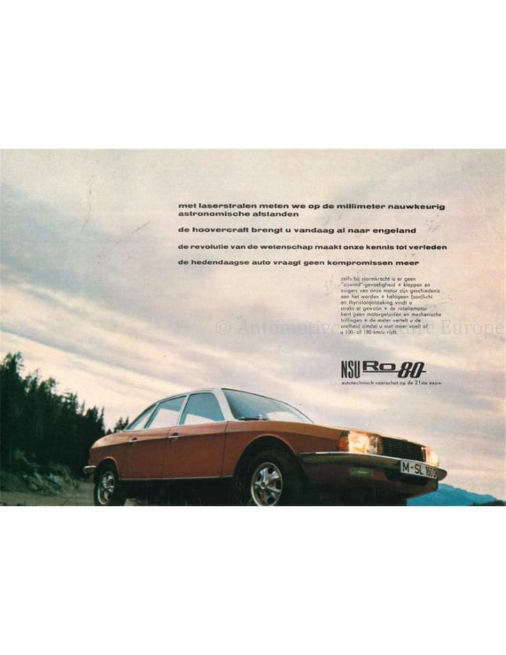 1969 NSU RO 80 BROCHURE NEDERLANDS, Boeken, Auto's | Folders en Tijdschriften