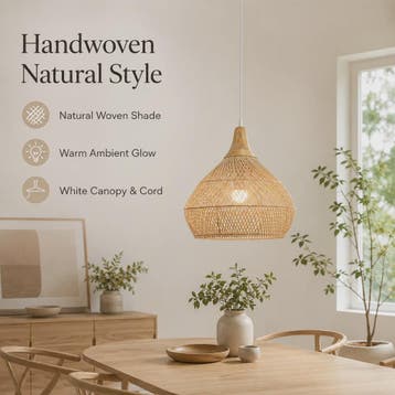 Boho Rotan Hanglamp met Houten Top - Sfeervolle Verlichting, Huis en Inrichting, Verzenden, Nieuw