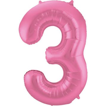 Folieballon Cijfer 3 Metallic Roze 86 cm, Verzenden, Nieuw, Feestartikel, Verjaardag