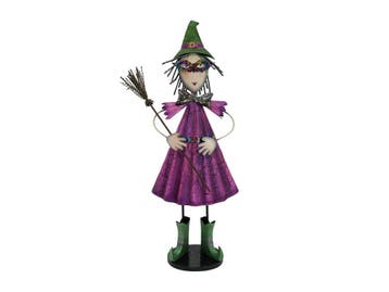 Halloween Decoratie Kleine Heks, Metaal, 102cm Paars, Verzenden, Nieuw, Overige typen