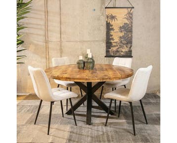 Combideal Lucille: ronde eettafel Mangohout 120 cm met 4, Ophalen of Verzenden, Nieuw