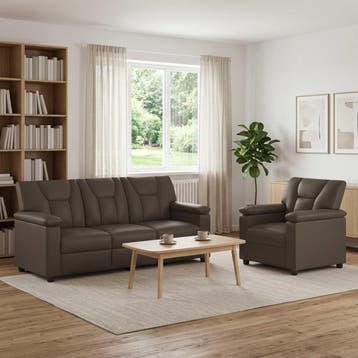 vidaXL Bankstel 2 pcs Grijs Kunstleer, Verzenden, Nieuw, Leer, 150 tot 200 cm