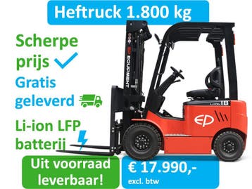 EP | 1800 kg | Elektrische heftruck | 1.8 Ton | Sideshift, Zakelijke goederen, Verzenden, EP , Heftruck, 1000 tot 2000 kg