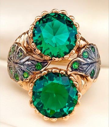 Zonder minimumprijs - Ring - 9 kt. Roségoud, Zilver Smaragd, Sieraden, Tassen en Uiterlijk, Nieuw