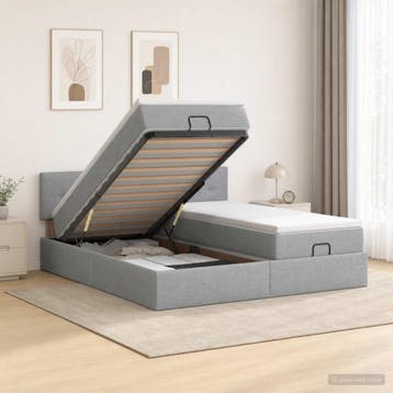 vidaXL Ottoman Bed met Matrassen en LED Lichtgrijs 180 x 200, Verzenden, Nieuw, Tweepersoons